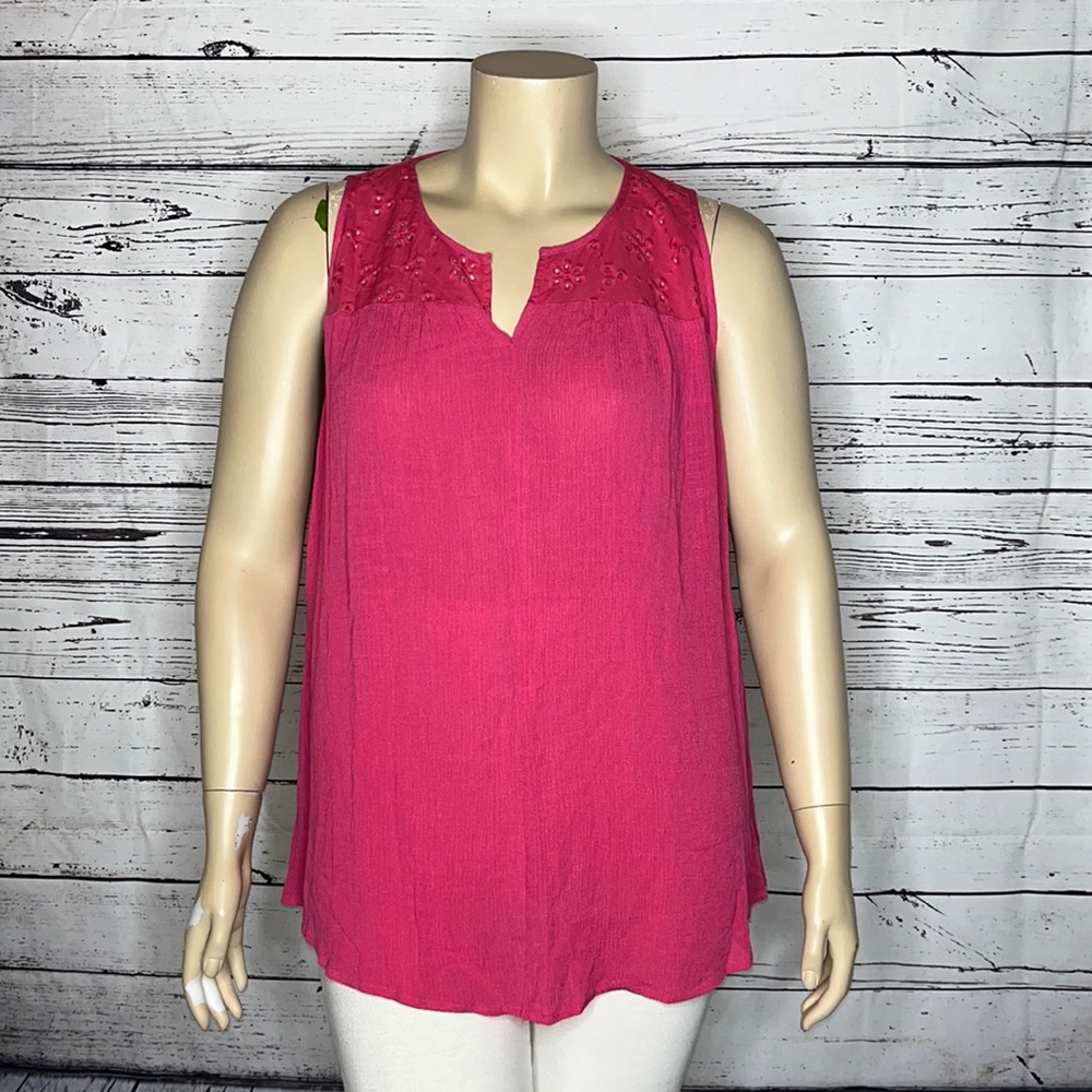 Lane Bryant NWT Size 18 Pink Eyelet Trim Gauze Tank Top Blouse